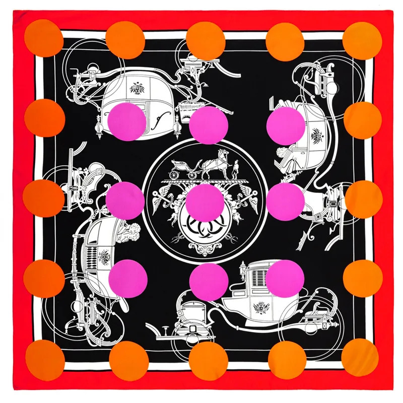 90cm Manual Hand Rolled Twill Silk Scarf Women Dot Carriage Curled Square Scarves Echarpes Foulards Femme Wrap Bandana Hijab 240712