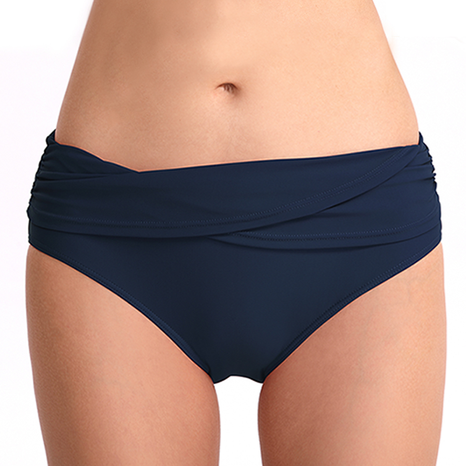 Retro High Elasticity Versatile Temperament 2023 New Women's Triangle Solid Color Sexy Hip Lifting and Slimming Wrinkle Mid Waist Swimming Pants 