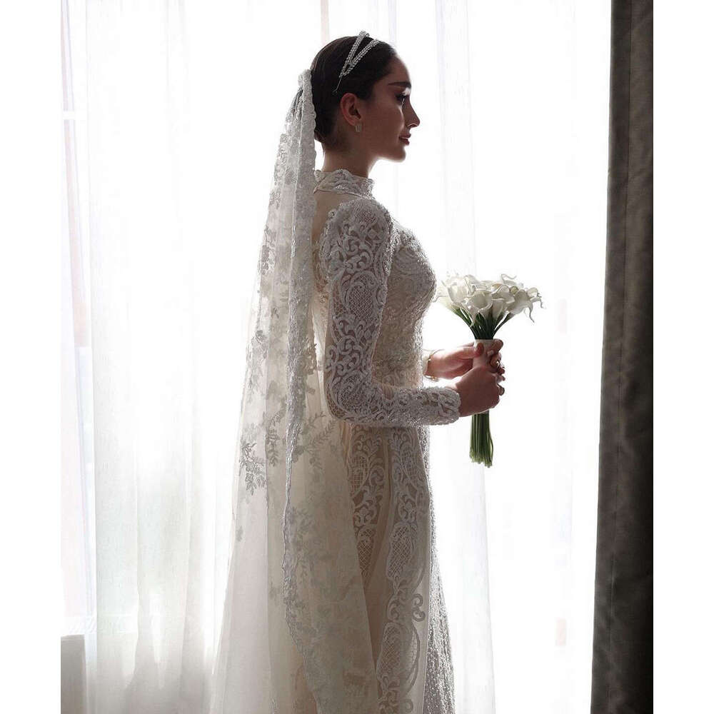 Mermaid Wedding Dresses Long Sleeves Appliques Lace Bridal Gowns Custom Made Sweep Train Robe De Mariee