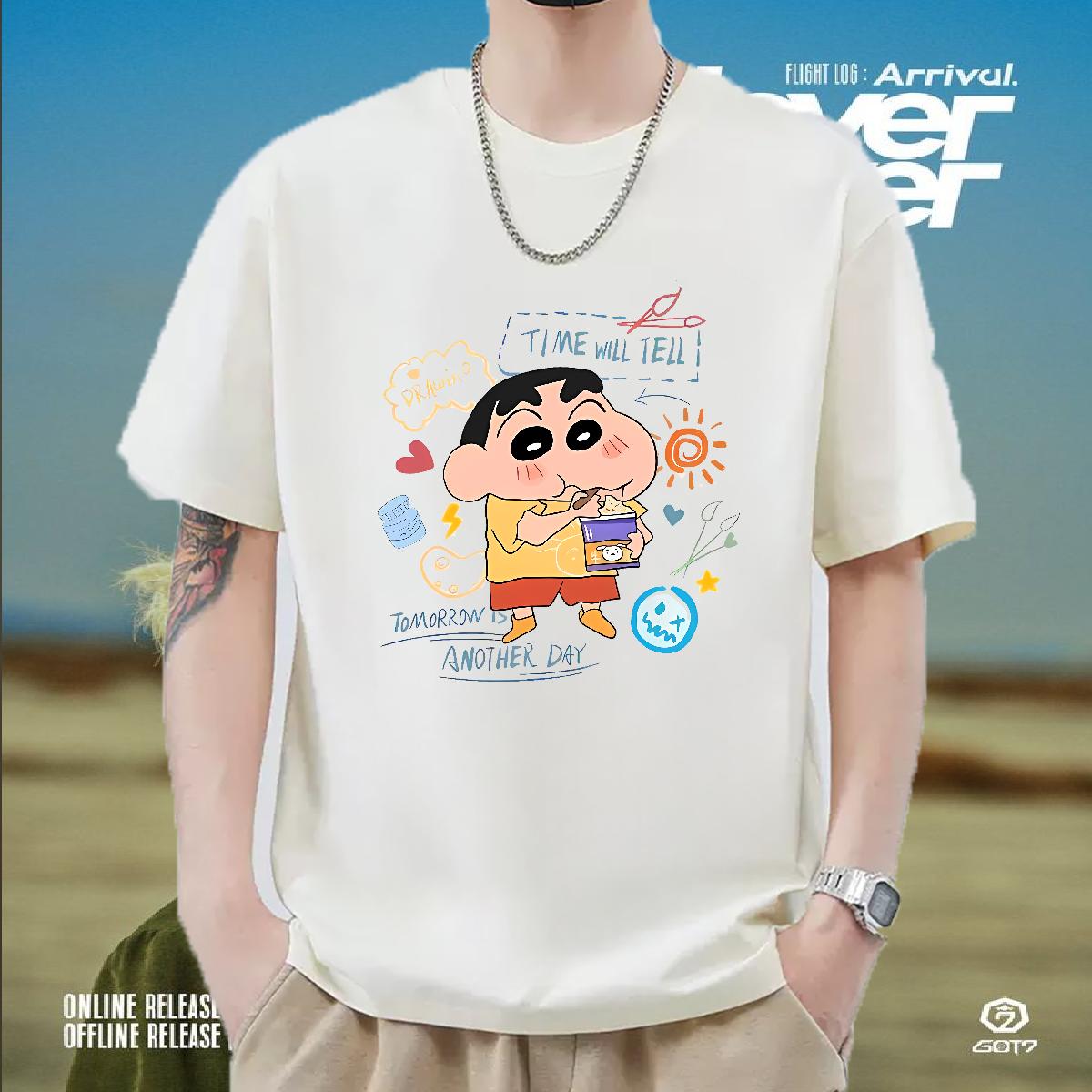 5A Men Tshirts Round Neck Short Sleeve Daily Outfit T-Shirts Anime Print DIY Top Tees