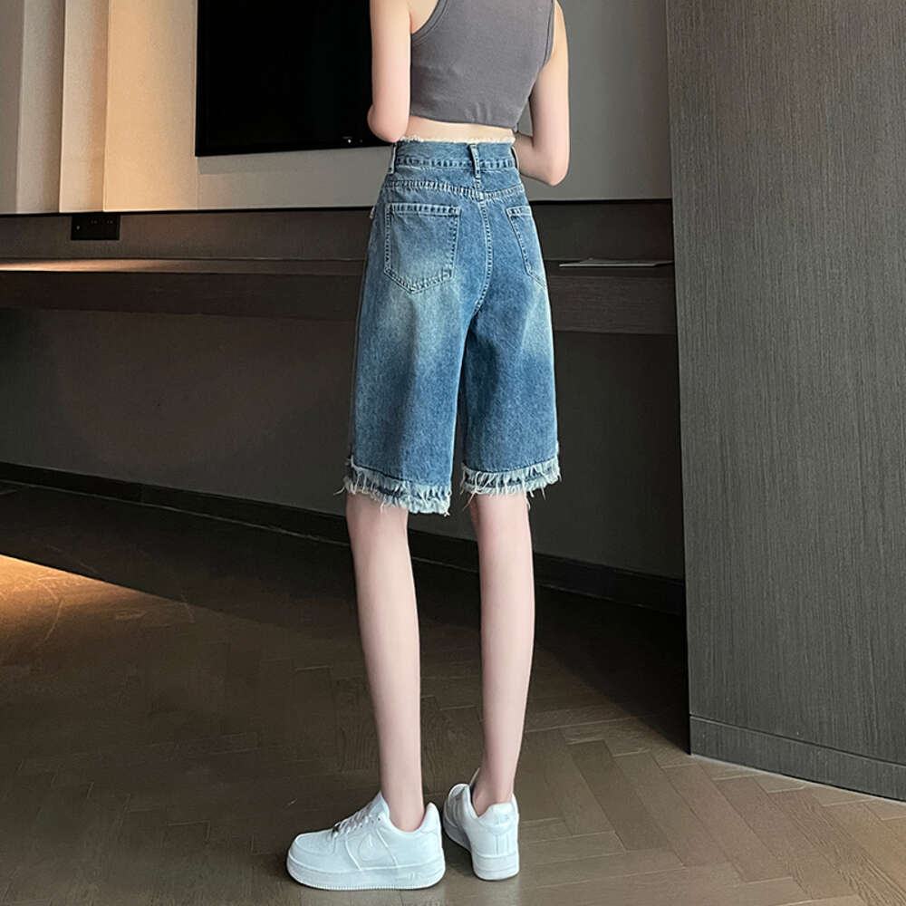 Designer's new style personalized jeans for summer, multi hair mid length pants for 2024 fashion, sports, casual, loose fit Korean women's j