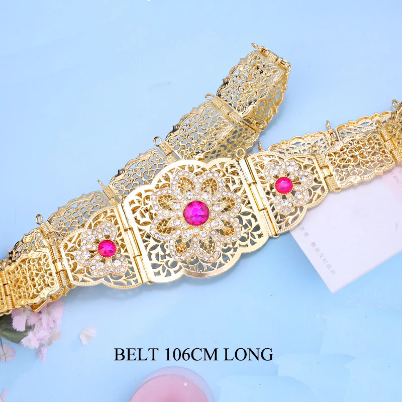 Moroccan traditional Kaftan dress with gold-plated crystal flower waist chain Middle Eastern women Muslim jewelry 240710