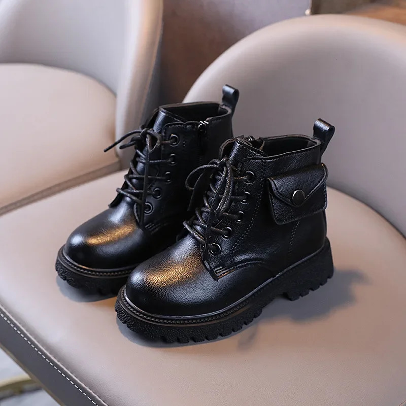 Brown Kids Shoes Retro Classic Punk Style Side Pocket Girls Booties Solid Color Spring Boys Kids Fashion Boots F11013 240710