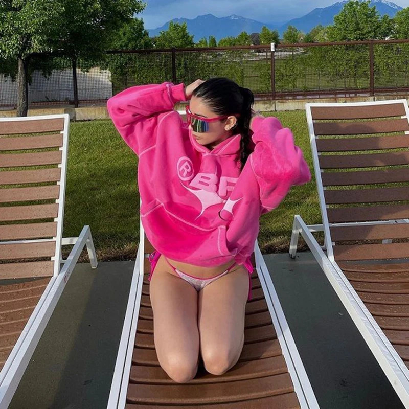 Y2k Hoodie Women Foam Printing Letter Pullover Oversized Pink Sweatshirt Grunge Harajuku Jacket Streetwear Winter Clothes Women 240710