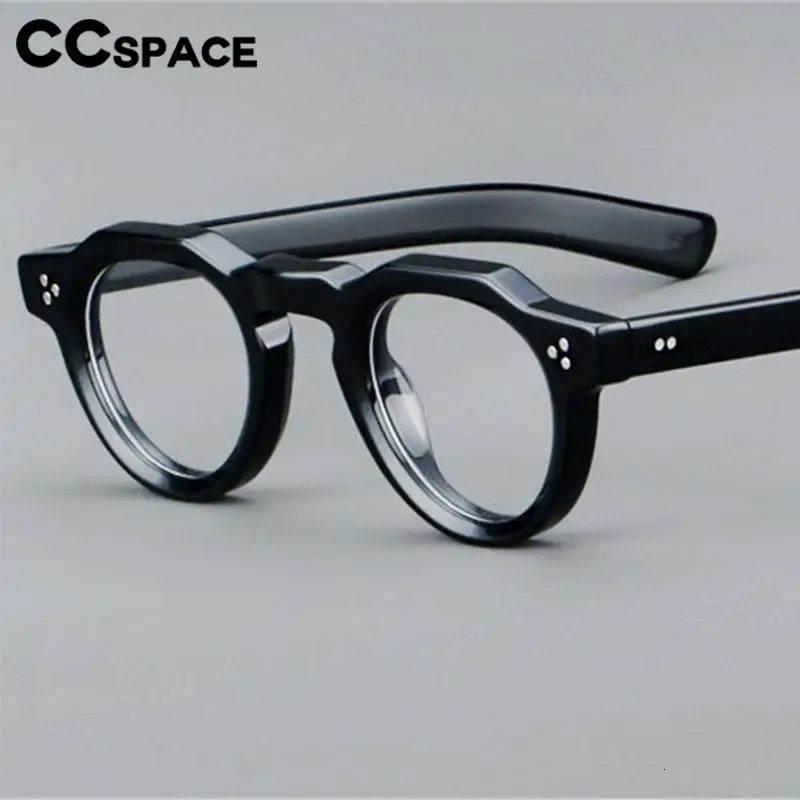 57171 Vintage Round Acetate Spectacles Frame Women Fashion Rivet Optical Transparent Eyeglass Men Trend Prescription Glasses 240712