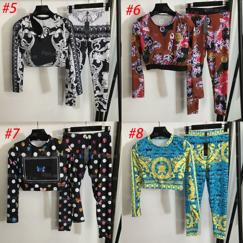 Designer Flower Printed Womens Yoga Outfits Long Sleeve Sporty Tops Leggings Set - Luxury Two-Piece Tracksuit for Beach Holiday & Fitness C260312