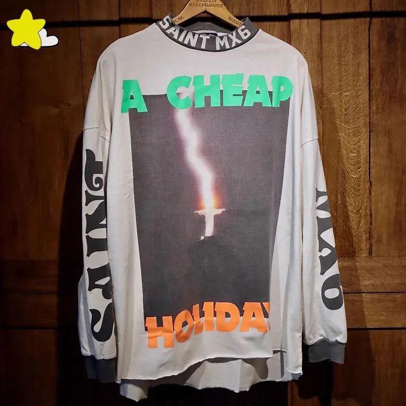 High Quality Jesus Burning Hand Lightning Long Sleeve TShirt Men Women 1 Oversized Saint Micheal T Shirt 24SS Tops Tee 240712