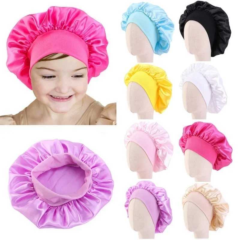 8-color childrens and girls silk satin hat Turban hat wide elastic band night sleep hatW240713