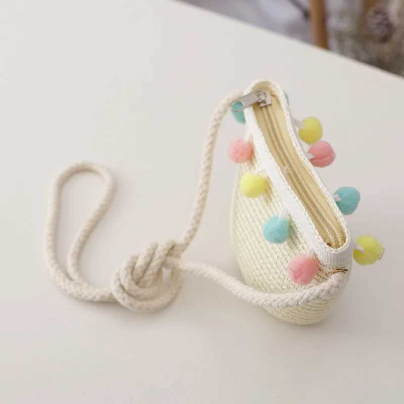 Handmade summer girl shoulder bag chrysanthemum grass rope messenger bag childrens key coin wallet cute princess mini handbag W240813