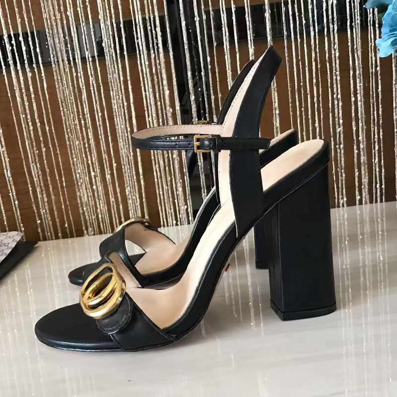 Women's high heels open toe thick heel summer sandals leather designer large size fashion sexy formal wear elegant temperament office shoes