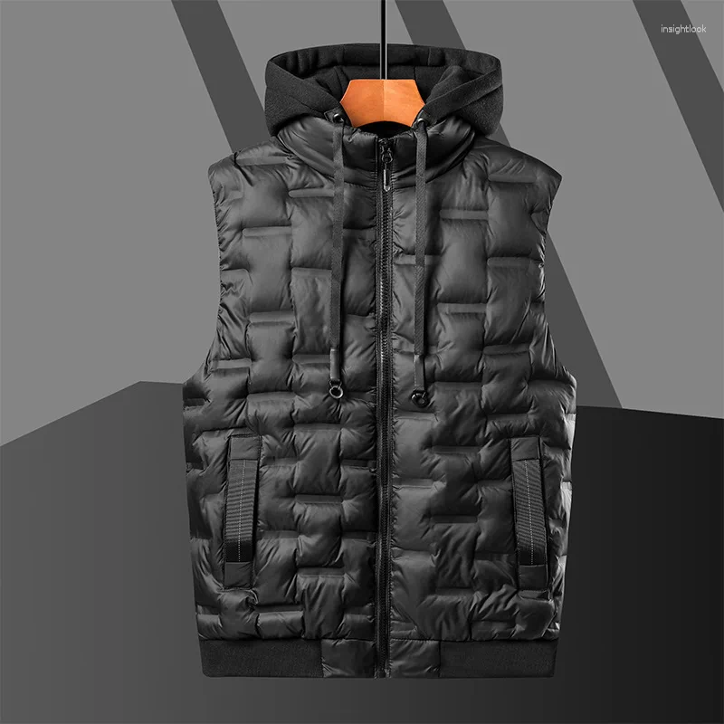 Men's Jackets 2024 Man Vest Jacket Winter High Quality Waistcoat Casual Sleeveless Hooded Coat Asian Size