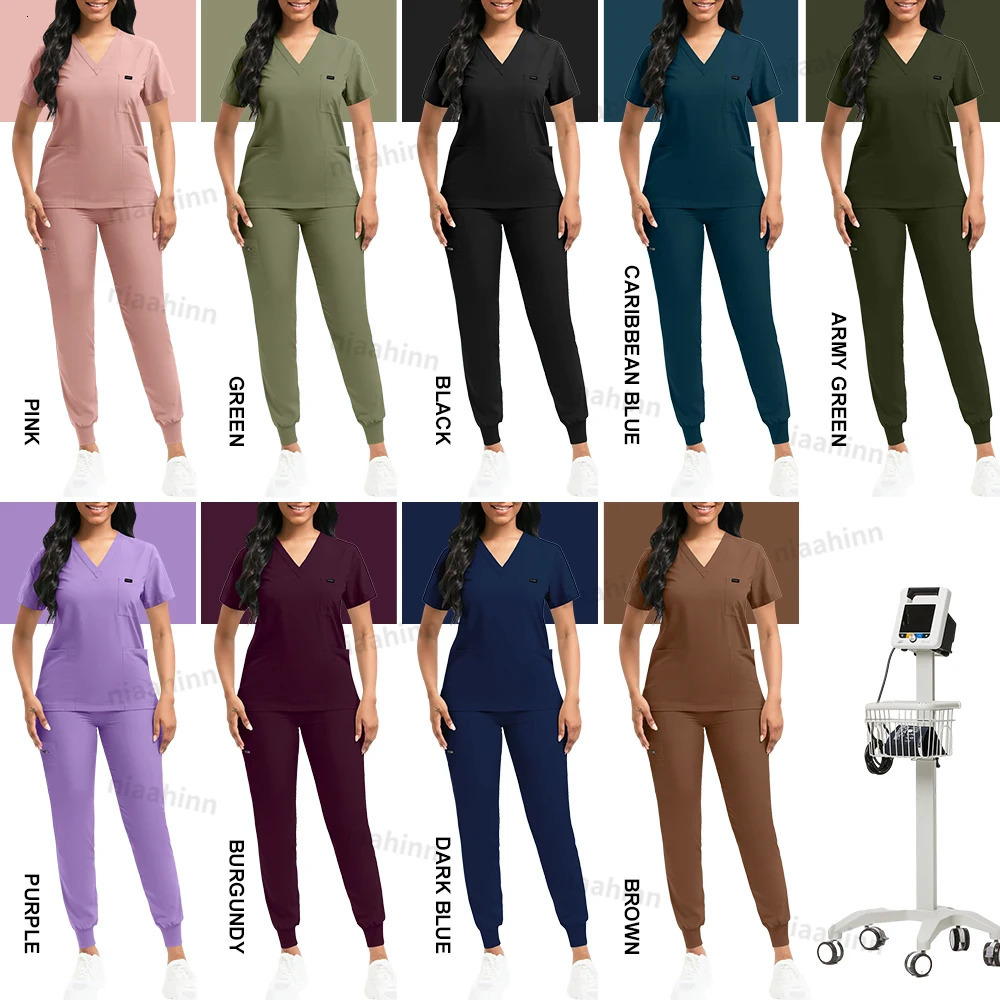 Nurse Uniform Fashionable V-neck Uniform Set Mens Scrub Scrub Women Pet Shop Clinic Pharmacy Workwear Beautician Uniform 240708