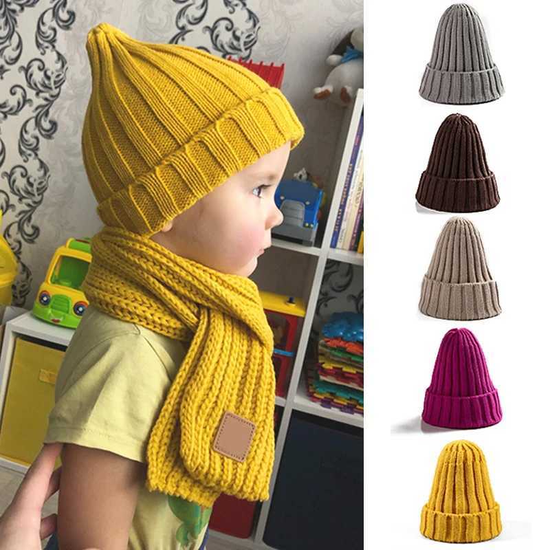 Autumn and winter crochet baby hat solid color for girls and boys warm knit childrens hatW240713