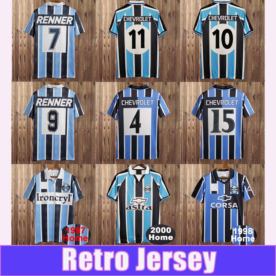 1995 2001 Gremio RONALDINHO Mens Retro Soccer Jerseys ZINHO NENE WARLEY 2000 Home Blue Black Vintage Football Shirts Adult Uniforms