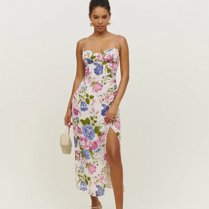 R231 Rensi Ref Printed Strap Long Dress 2023 Summer New Style Women's Wear
