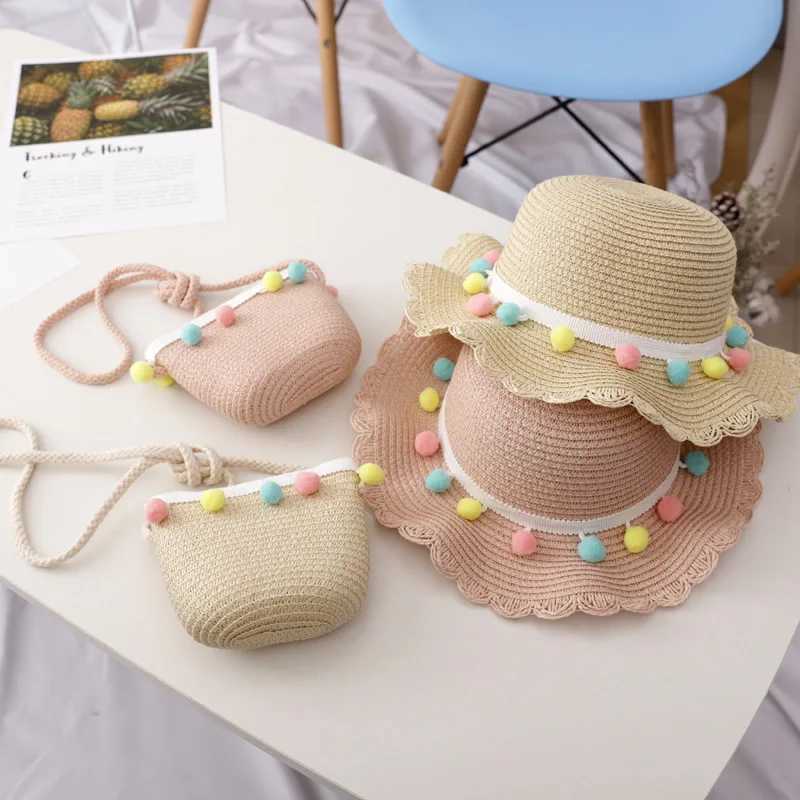 Childrens Girls Summer Fashion Childrens Sunscreen Hat Grass Hat Bag Girls Cool Hat Girls Cute Breathable Baby AccessoriesW240713