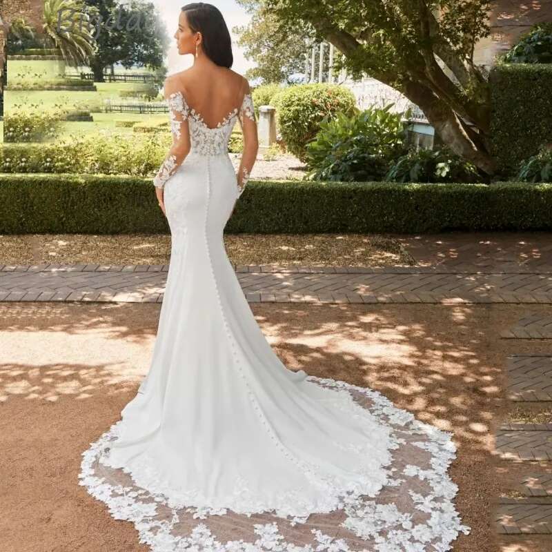Classic Sexy Mermaid Wedding Dresses Lace Appliques Long Sleeve Ball Gowns Woman's Formal Bride Beach Party Vesti Dosde Fiesta