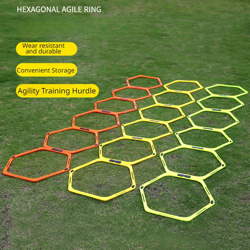 6Pcs Training Rings Agility Football Ring Equipment Folded Hexagon Soccer Footwork Ladder Exercising Multi Supplies Hex Hurdles 240712