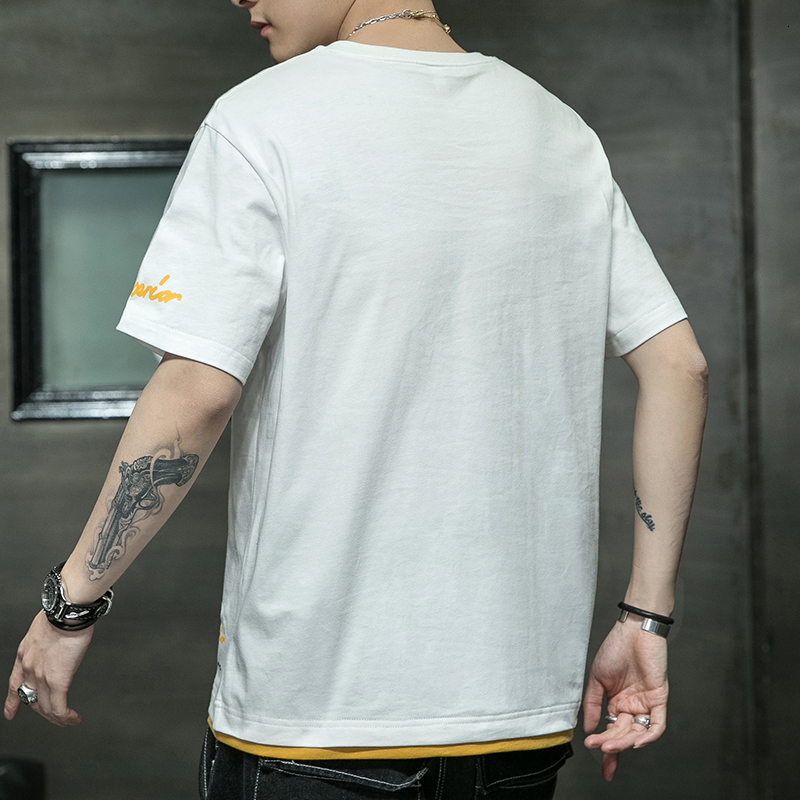 Flash delivery short sleeved men's trendy Korean version summer simple and fashionable with loose cotton round neck T-shirt inside