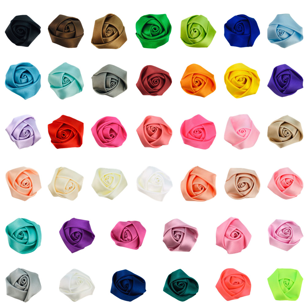 Roses Flowers Accessories Satin Ribbon Handmade 4cm Mini Rosette For Girl Kids Woman Christmas Wedding Hairband Festival Packaging Without Hair Clip 1