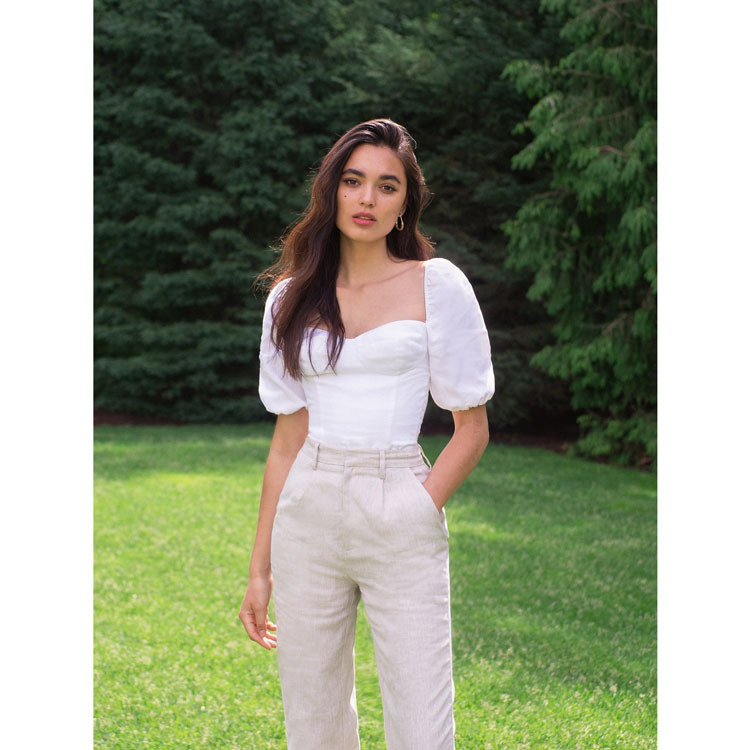 233ref Pure White Linen Top 2020 Summer New French Style Women's Clothing Chiffon Floral Dress Temperament Bifurcated Waist Novelty Lace Dress Ro