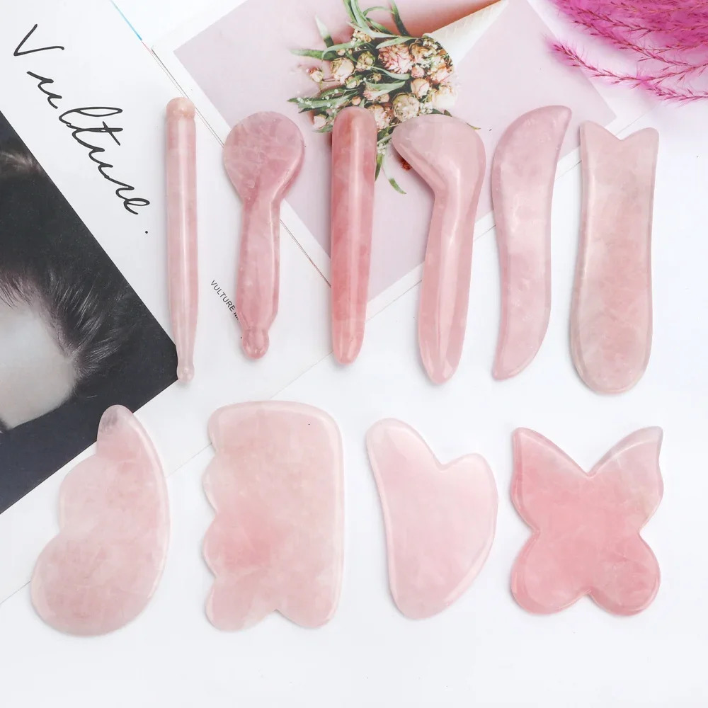 Natural rose quartz jade melon sand board hair massage hair pink quartz massage stone melon sand scraping 240713