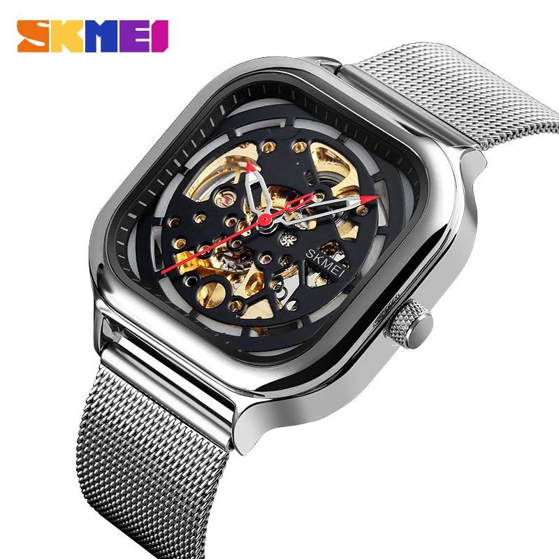 SKMEI 9184 Mechanical Watch Men Automatic Quartz Mens Watches 5Bar Waterproof Hollow Art Steel Strap Clock montre homme 9302 240709