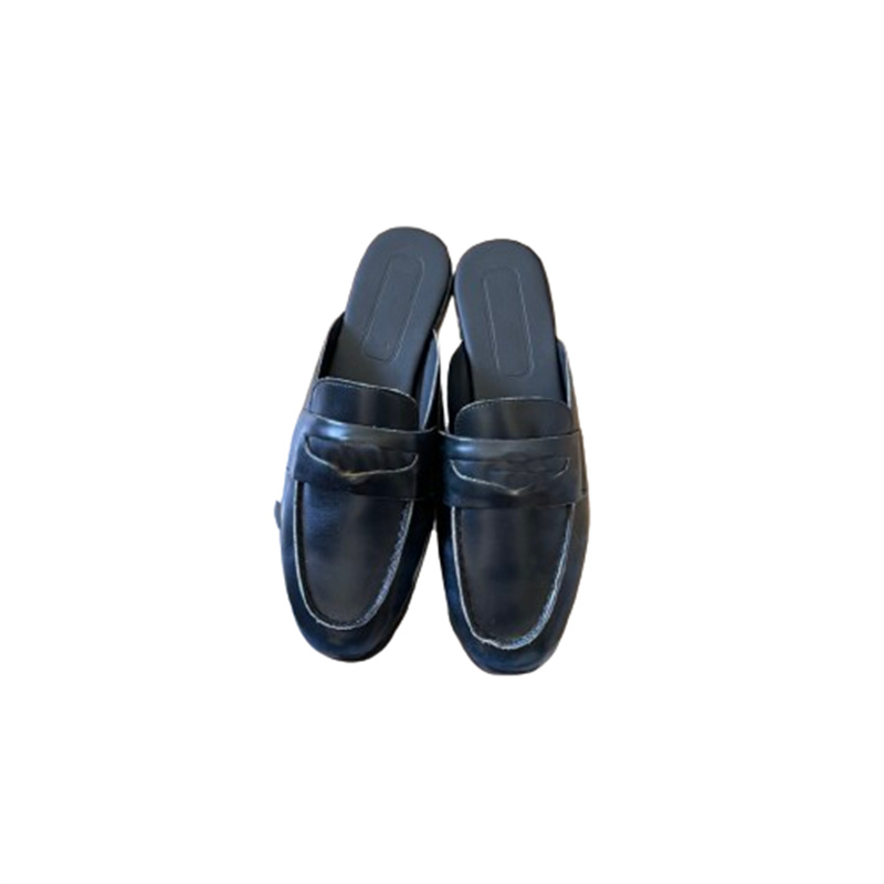 shoes Genuine Free shipping designer leather gold buckle high quality flat slippers black brown Lhshoe