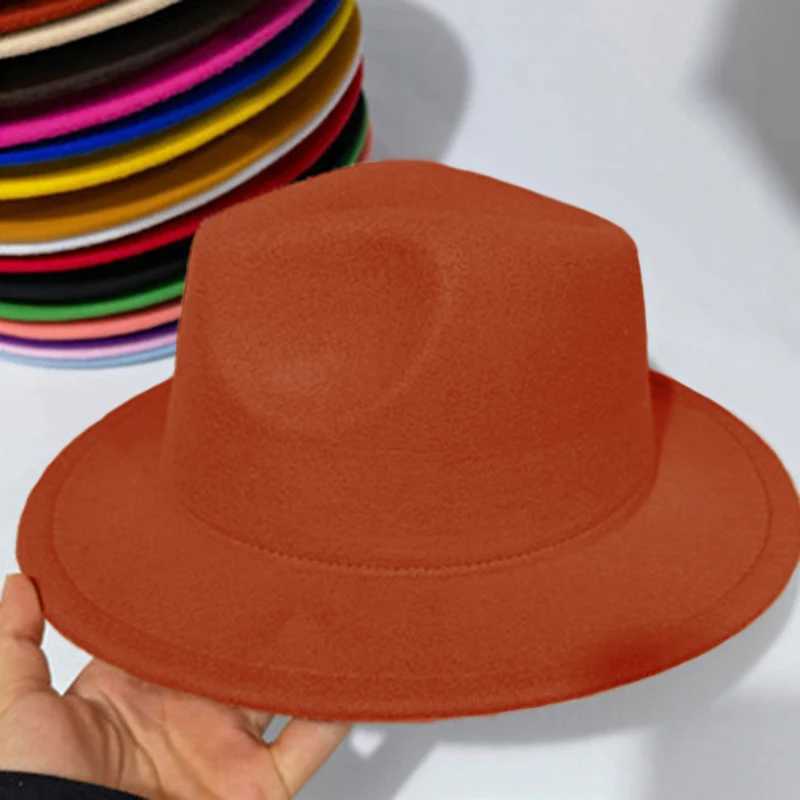 Childrens Fe Hat Solid Childrens Jazz Hat Classic Wide Edge Panama Top Hat Boys and Girls Imitate Wool Wide Edge Felt HatW240713