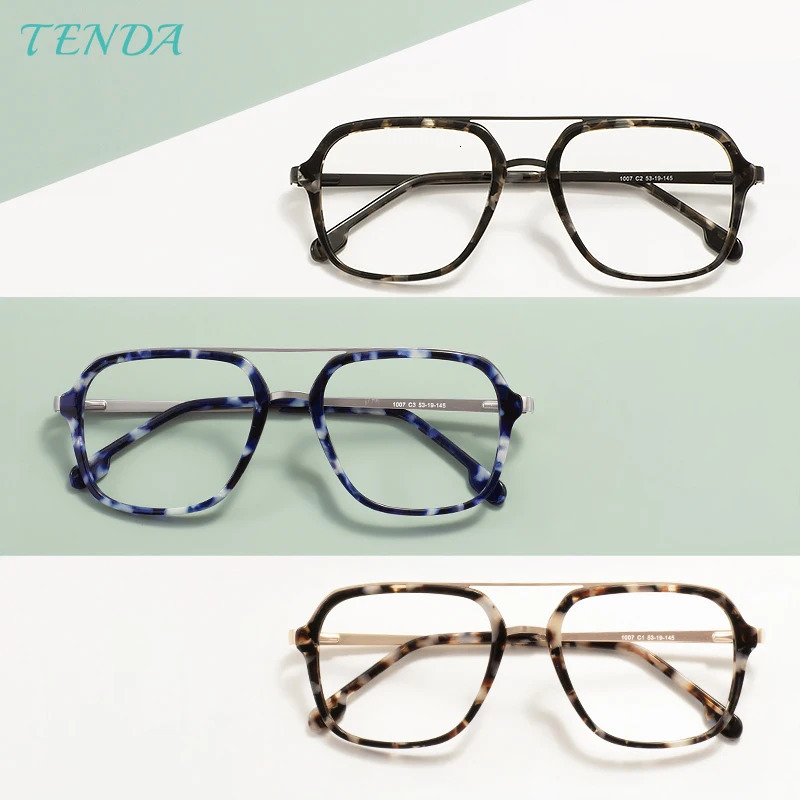 Men And Women Big Acetate Double Bridge Square Optical Frames For Myopia Lenses Reading Progressive Lenses 240712
