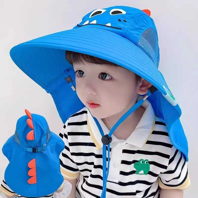 Childrens summer bucket hat UV protection outdoor beach sun hat boys and girls flip adjustable wide eaves hatW240713