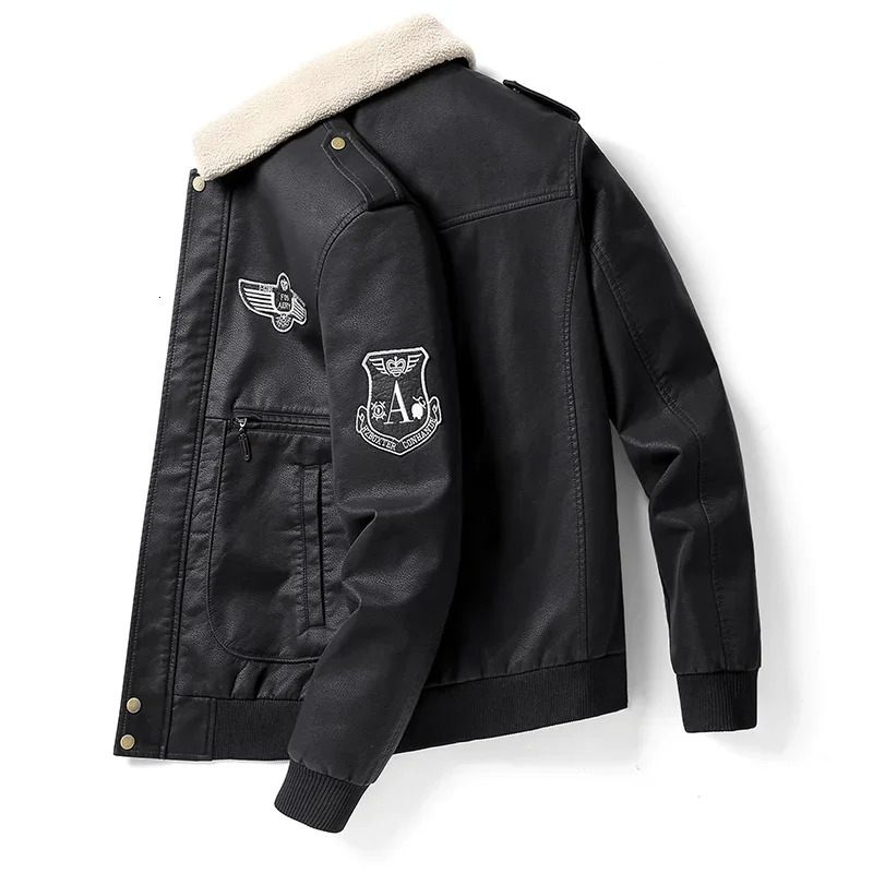 MaiDangDi Embroidered Jacket Autumn and Winter with Plush Suede Collar Multiple Pockets Fashionable Leather for Mens 240711