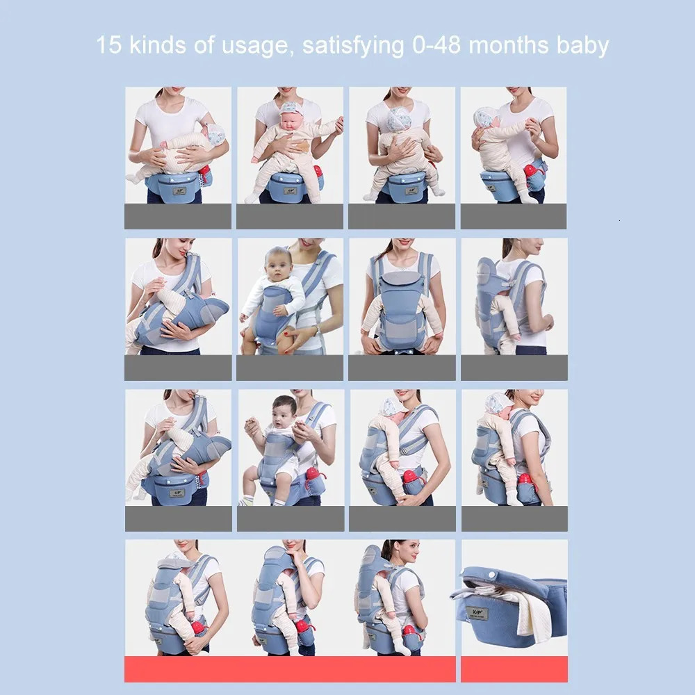 048M Ergonomic Baby Backpack Infant Hipseat Front Facing Kangaroo Wrap Sling Travel 240710