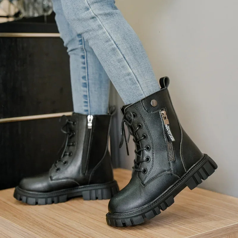 Black Girls Boots Drop PU Children Fashion Casual Short Boots Simple Princess Boot Narrow Band Kids Boots Chic 240710