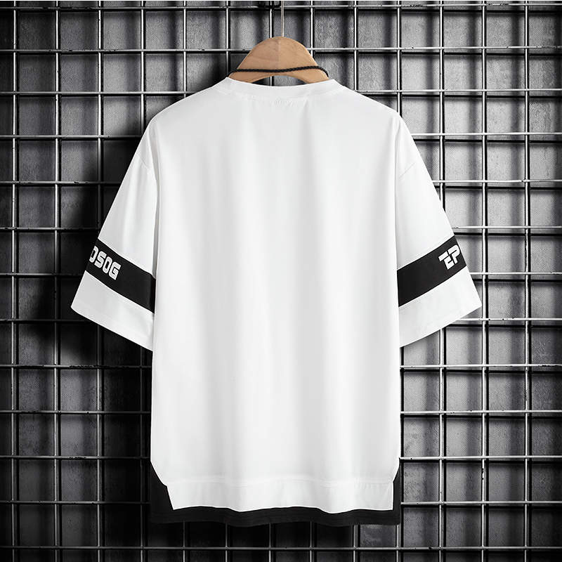 Yuncang Flash Hair Men's Short sleeved T-shirt 2024 New Style Fake Two piece Ins Half Sleeve Brand Trendy