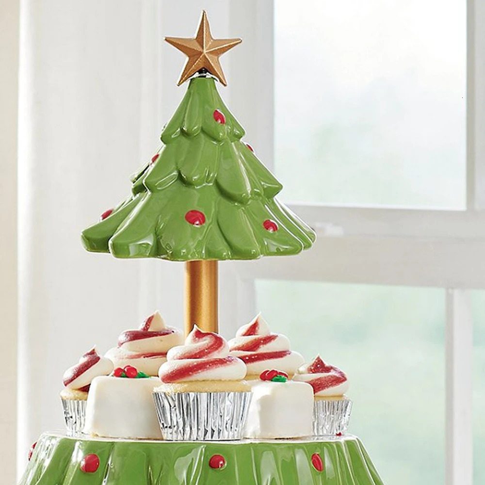 Christmas Tree Dessert Table Fruit Double Layer Cake Stand Holiday Party Candy Plate Tray Xmas Snack Rack Holder 240709