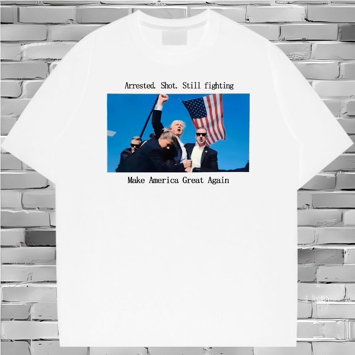 Unisex Man tru T Shirts Arrested. Shot. Still fighting 230g Cotton Summer Casual Breathable Crew Neck Men Tops Tees Designer Fashion Floral Print Tees