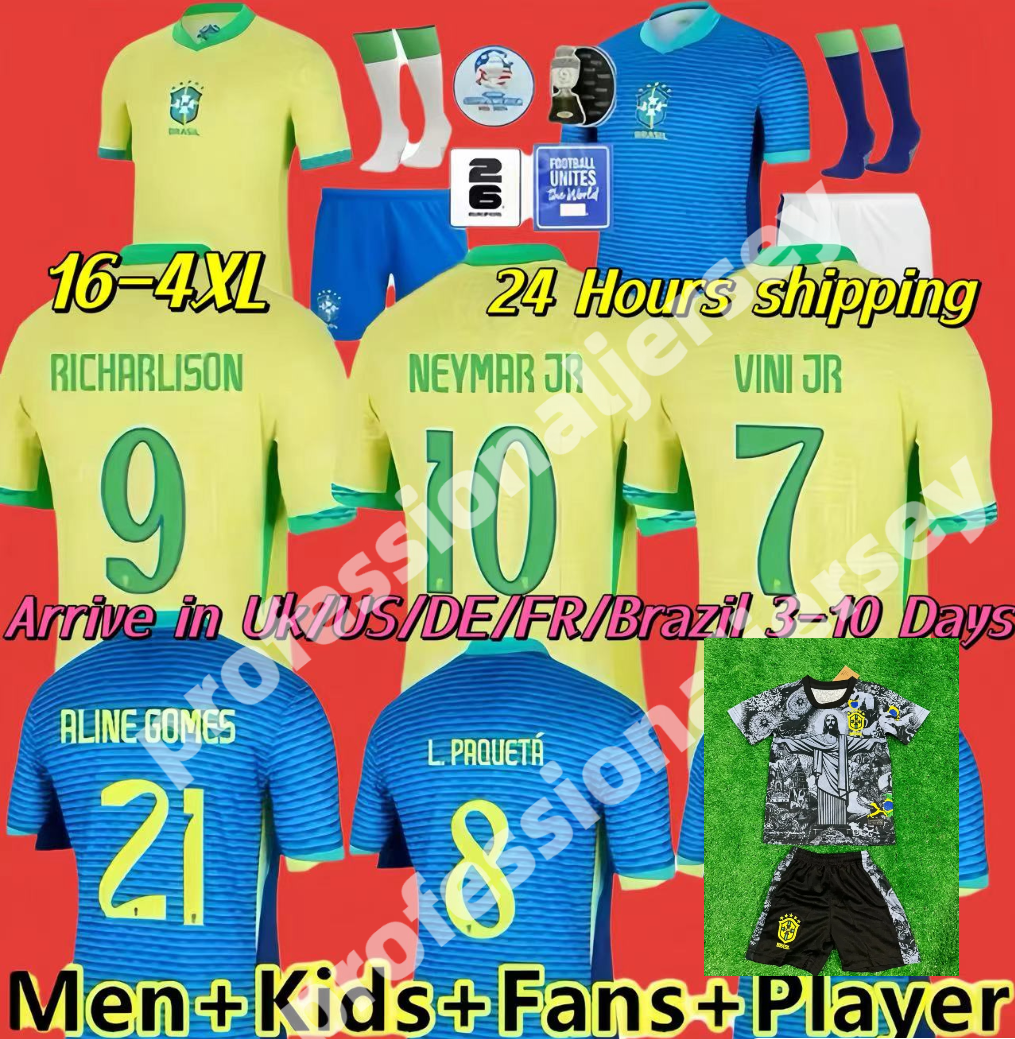 XXXL 4XL Soccer Jersey 2024 NEYMAR VINI JR Kids Kit Sets 2025 Football Shirt 24 25 Home Away Player Version 4XL RODRYGO MARTINELLI Women