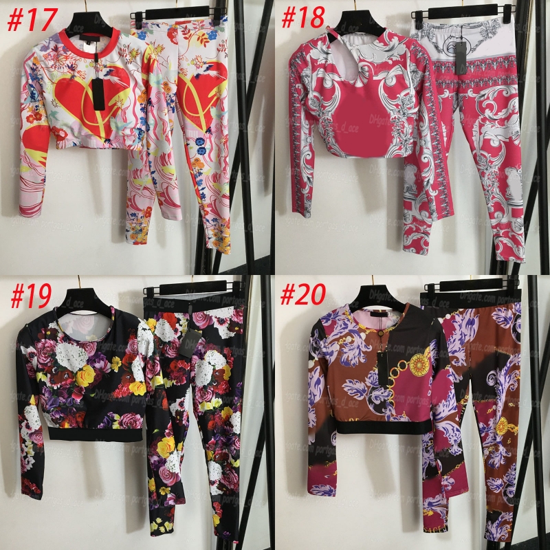Designer Flower Printed Womens Yoga Outfits Long Sleeve Sporty Tops Leggings Set - Luxury Two-Piece Tracksuit for Beach Holiday & Fitness C260312