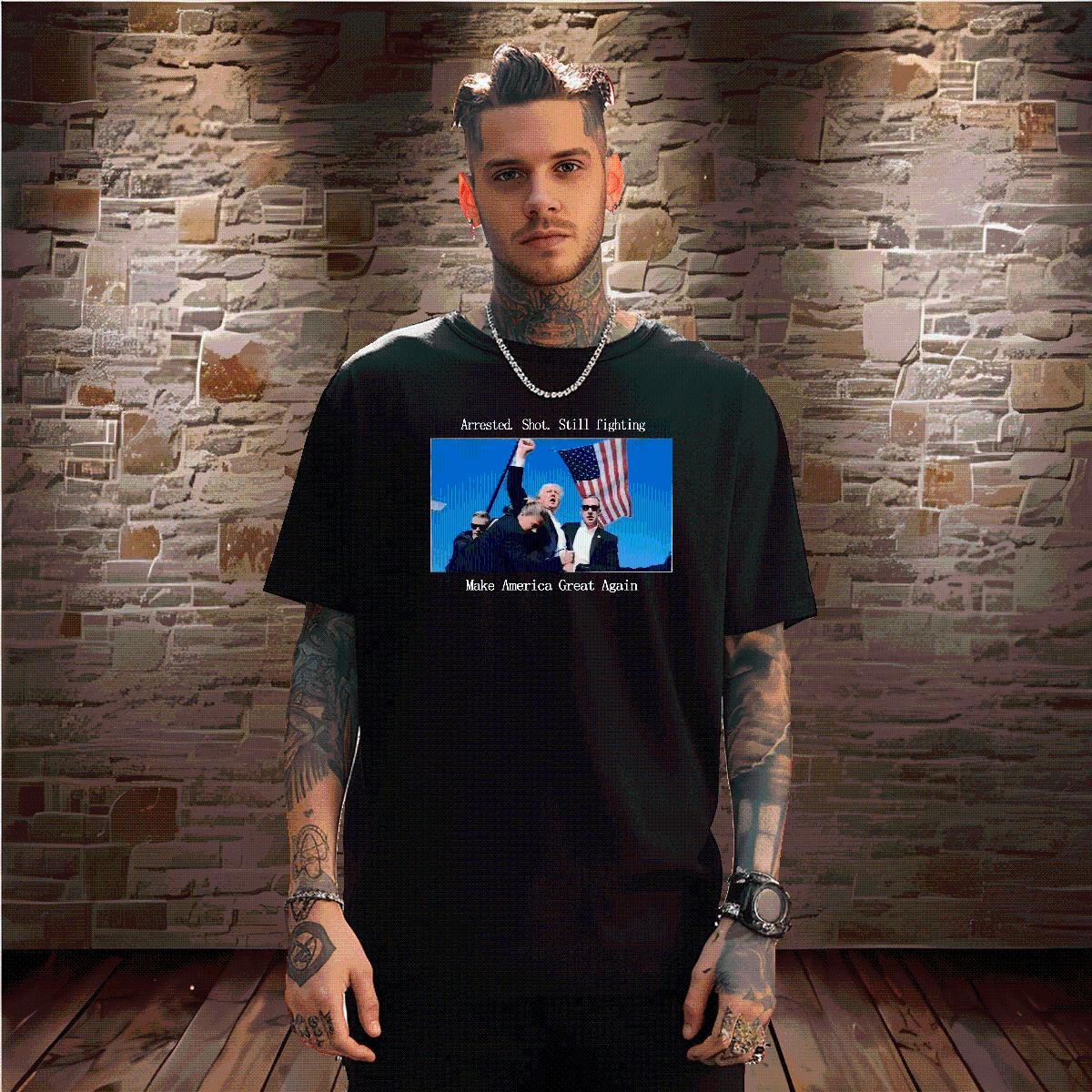 Fashion Designer Men T Shirts Trump shooting incident 230g 100% Cotton Skull Couples T Shirts Casual Beach Round Neck Short Sleeve Comfortable Wear