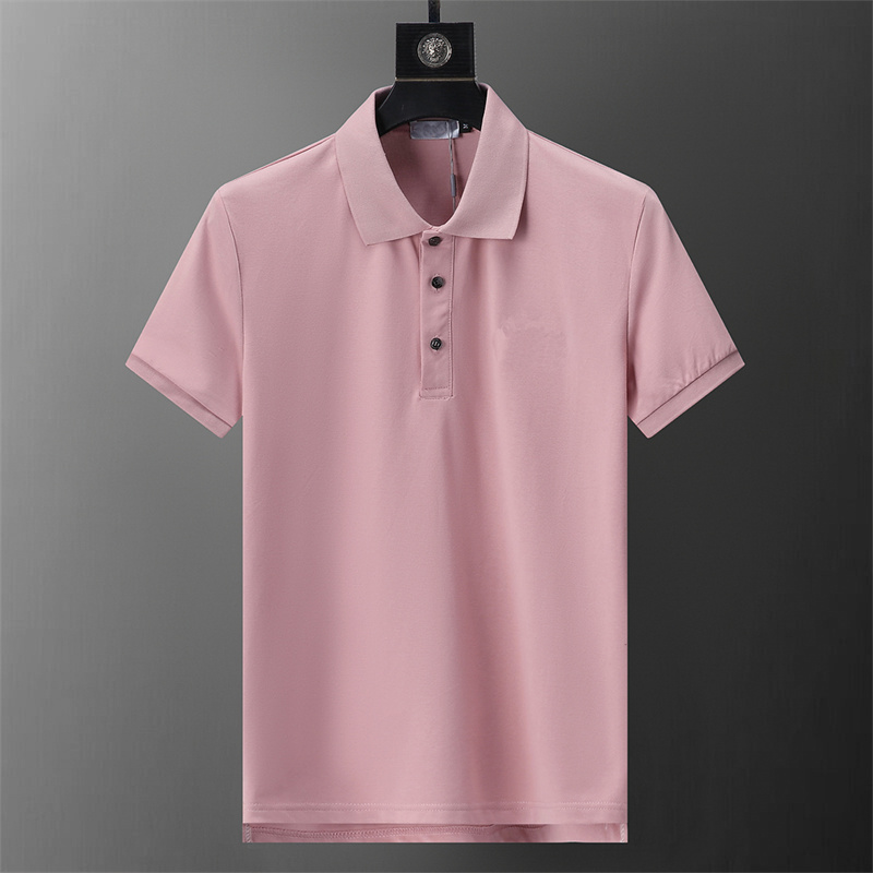 Mens Polo Shirt Summer business highend solid color highquality shortsleeved Polo shirt for men with lapel fashion casual Tshirt designer t shirt Pink colour B9