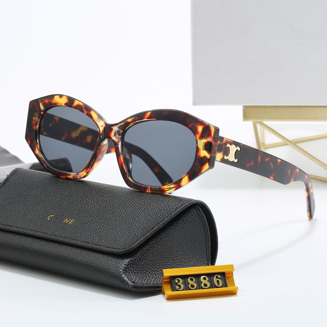 Designer sunglasses women's fashion leopard print color cat eyeglasses frame sunglasses out beach UV protection letter temples trend sunglasses high quality