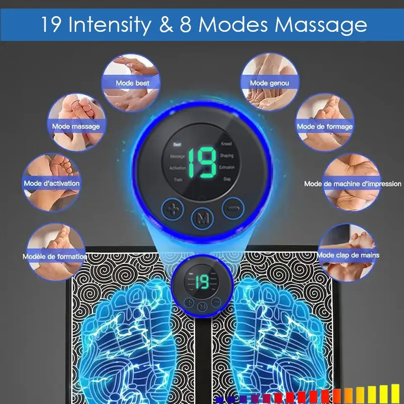 Foot massager sole massage pad foot muscle stimulation 8-mode 19 level relaxation USB charging 240713