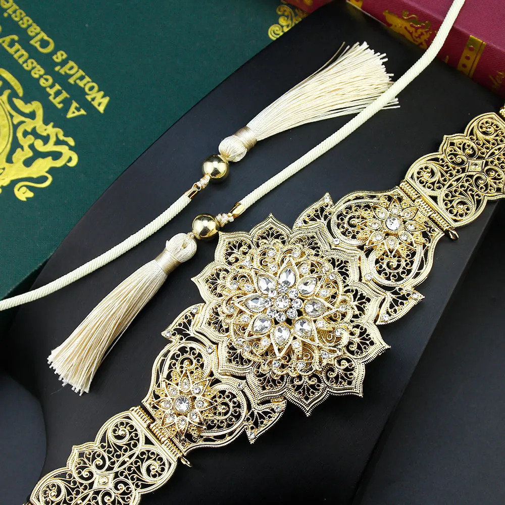 Sunspicems Gold Color Morocco Caftan Womens Bracelet Belt Hollow Star Arabic Bridal Wedding Jewelry 240710