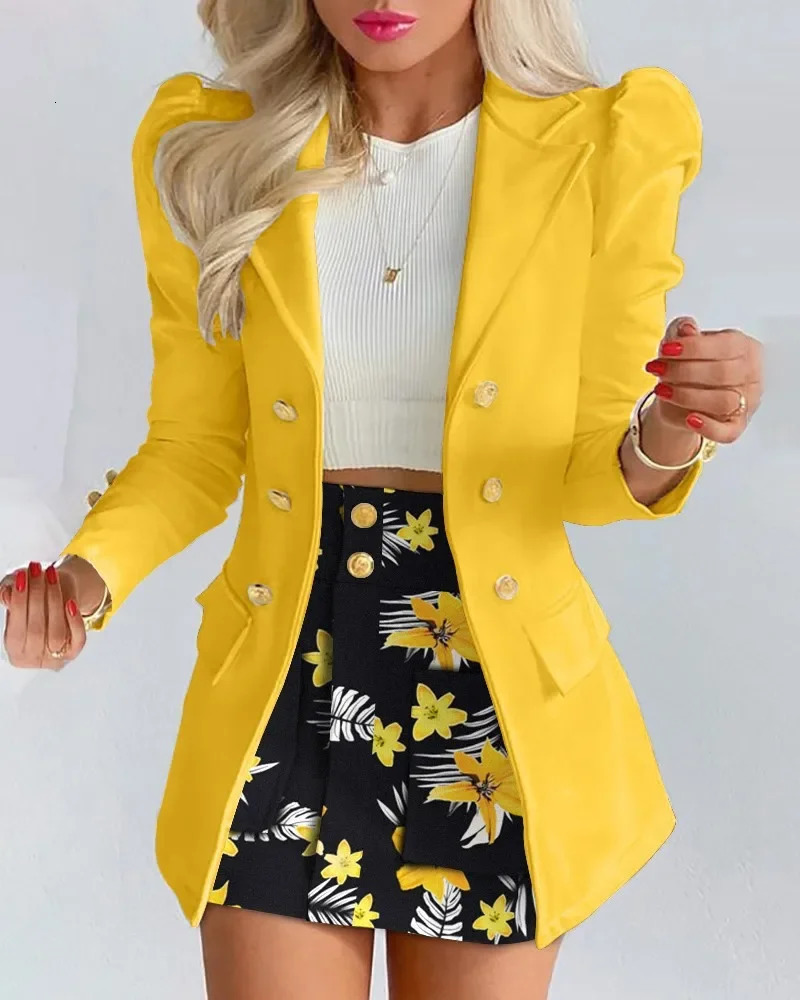 Spring Long Sleeve Solid Color Jacket With Mini Skirt Twopiece Suit Tailleur Femme Blazer And Set Dress 240704