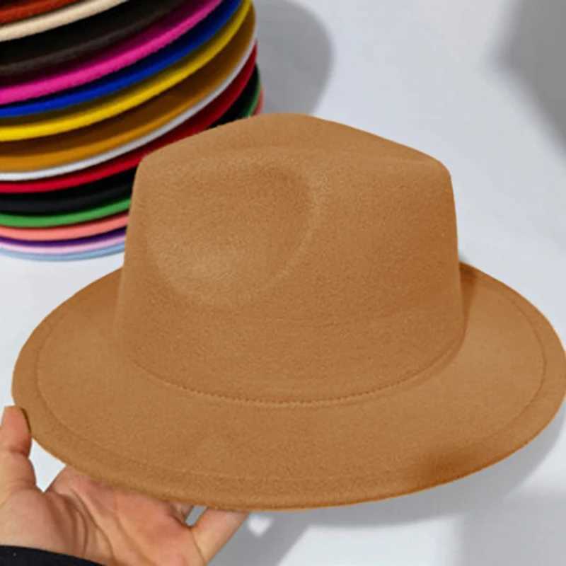 Childrens Fe Hat Solid Childrens Jazz Hat Classic Wide Edge Panama Top Hat Boys and Girls Imitate Wool Wide Edge Felt HatW240713