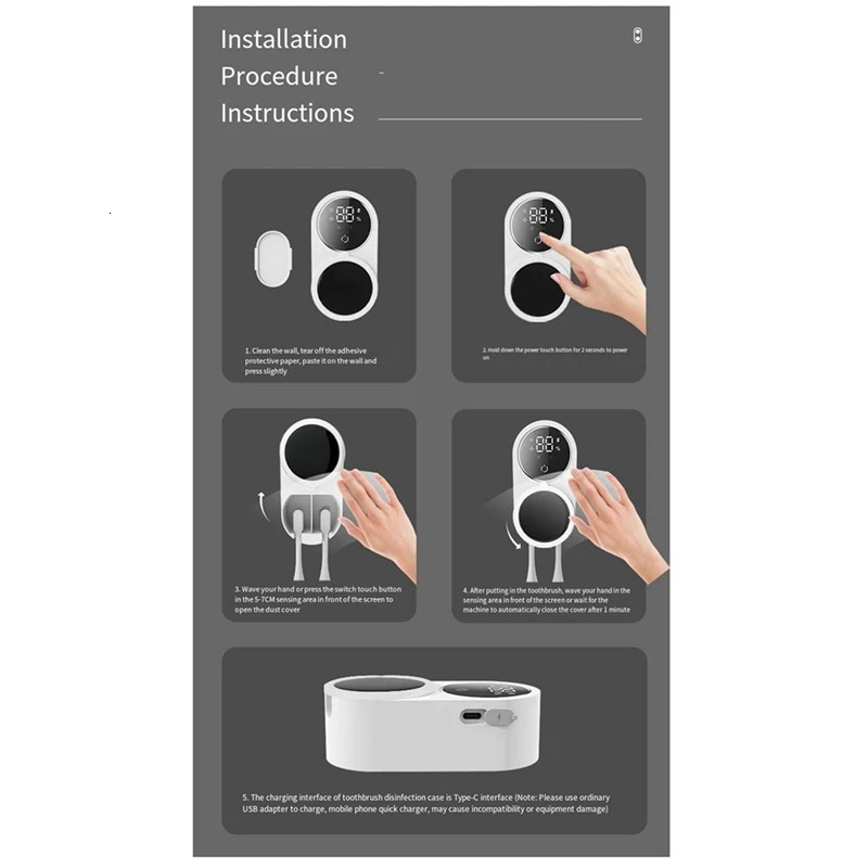 UV Toothbrush Holder Sanitizer Tooth Brush Head Disinfection Box Intelligent Induction Germicidal Storage Stand Double 240713