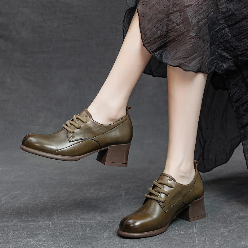 Koznoy 5cm Retro British Moccasins Cow Genuine Leather Platform Wedge Rubber Lace Up Mary Jane Spring Autumn Women Natural Shoes 250227