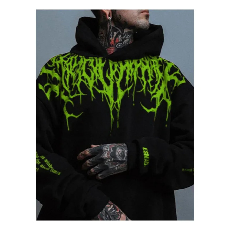 Mens Evil Blood Large Pattern Hoodie Unique Personality Casual Autumn Winter Thickened Warm Black for Men Full 240710