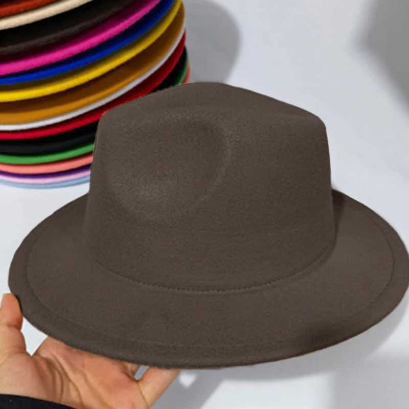Childrens Fe Hat Solid Childrens Jazz Hat Classic Wide Edge Panama Top Hat Boys and Girls Imitate Wool Wide Edge Felt HatW240713